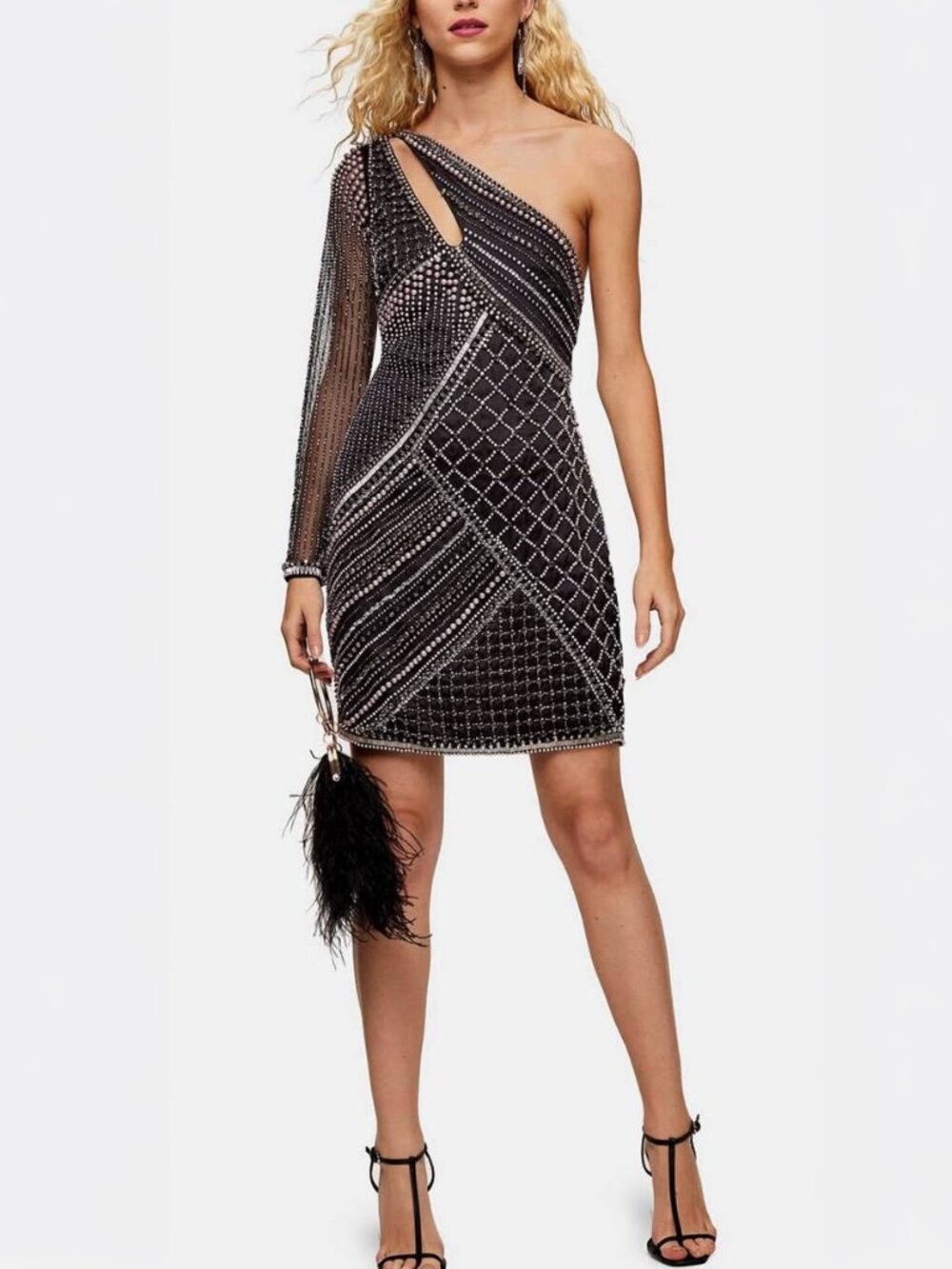 Topshop Beaded One Shoulder Cocktail Dress